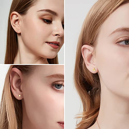Stud Earrings For Women Men, 3 Pairs Small Gold Geometric Stud Earrings Set Hypoallergenic Tiny Trendy Earring Stud -Triangle Square Bar #TOP4