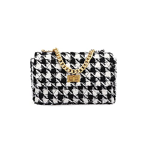 BERTY·PUYI PU Leather Black And White Houndstooth Ladies Shoulder Bag Autumn And Winter Fashion Woolen Cloth Crossbody Bag