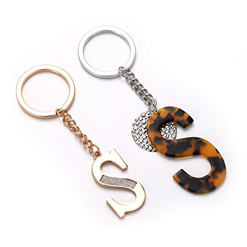 2PCS Initial Letter Key Chains Personalized Alphabet Keychain Key Ring (S)