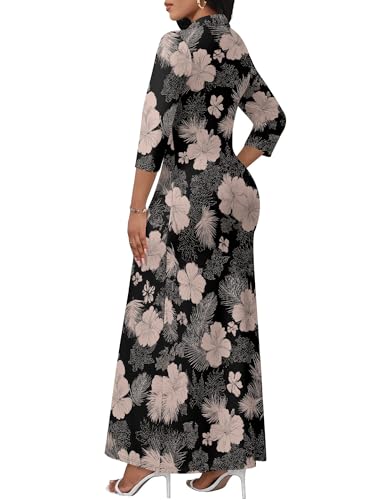 Image of PinkPatty Women's Casual 3 /4 Sleeve Polo V Neck Bodycon Maxi Dress