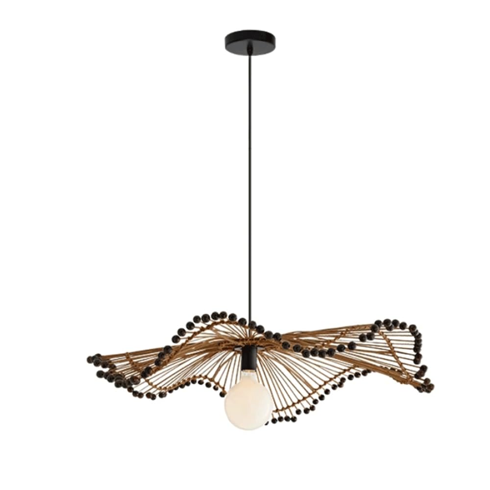 CHUNGYANG Retro Creative Lighting Fixture Rattan Pendant Lights Kitchen Hand-Woven Boho Pendant Light Fixtures for Dining Room 23.6 Inch Wicker Rattan Chandelier Natural Hanging Light for Entryway