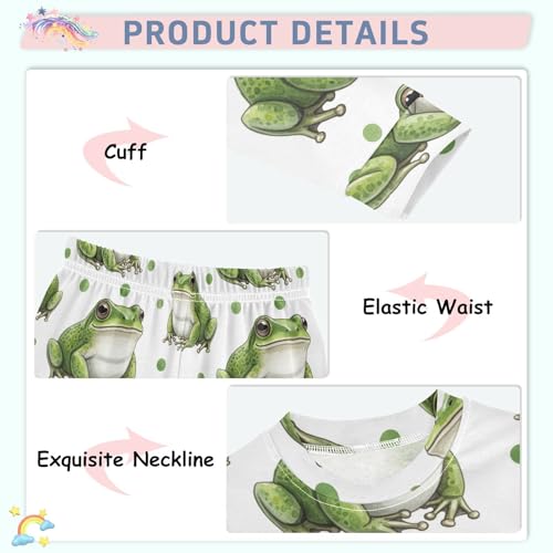 Pajama Sets Long Sleeve Frog Pattern Polka Background Soft Comfy Sleepwear 2 Piece PJS 3-8T4