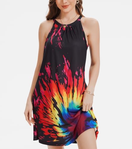 Image of ANYFITTING Summer Dress with Built in Bra Casual Beach Sundress Flowy Halter Mini Short Dresses for Women 2026