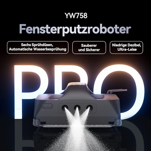 Fensterputzroboter mit 6 Wasserdüsen, 8000 PA Saugkraft und Kantenerkennungstechnologie für Innen- und Außenfenster. Inklusive 100 ML Doppelwassertank für effiziente Reinigung und präzise Planung.