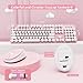 Wireless Keyboard and Mouse Combo, Ergonomic Full Size Typewriter Retro Round Keycaps Keyboard, Compatible with Windows, PC, Perfer for Home and Office Keyboards (Lovely Pink)