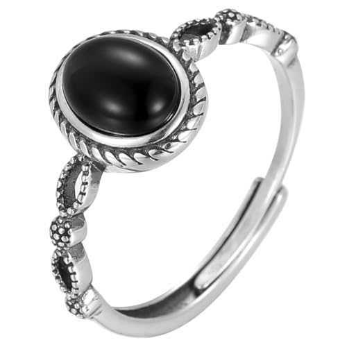 [DAZZARRY] 黒瑪瑙 リング レディース 調整可能 シルバー925 天然石 指輪 オニキス ビンテージ フリーサイズ 指輪 パワーストーン母の日【お守り・魔除け】 邪気を祓う 男女リングのサムネイル