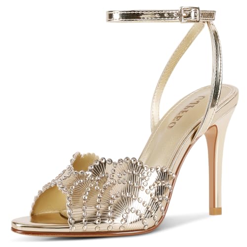 UJPFEO Rhinestone High Heel Sandals for Women Round Open Toe High Heels Sparkly Stilettos Strap Ankle Heels Dressy Weddings Prom Sexy Sandals Shoes - image 1