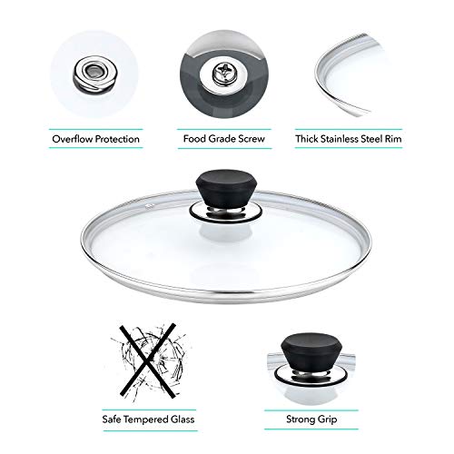 GOURMEX Tempered Glass Cookware Lid with Stainless Steel Rim and Black Handle to Fit Pots, Frying Pans and Skillets, Equipped with Vent Hole, Dishwasher and Oven Safe, Heat Resistant (6.3 Inc 16 cm) - Thumbnail 2