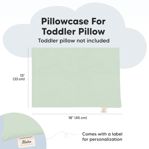 Image of KeaBabies Toddler Pillowcase 13 inchx18 inch - Organic Cotton Toddler Pillowcase for Kids, Boys, Girls, Soft & Durable Cotton Cover for Miniature Sleepy Pillows, Cute Colors, Pillow Sold Separately (Sage)