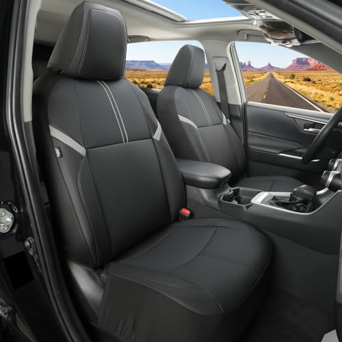 GIANT PANDA Rav4 Seat Covers Custom Fit for Toyota Rav4 2019 2020 2021 2022 2023 2024 2025 2026 Hybrid & Gas (LE SE XLE XSE Limited Premium) No-Removal Seat Design Installation-Friendly Faux Leather
