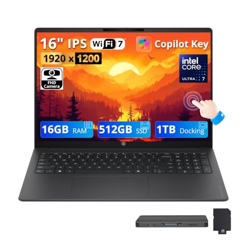 Image of HP OmniBook 3 16 inch WUXGA IPS Touchscreen AI Laptop, Intel Core Ultra 7 255U, 16GB DDR5, 1.5TB Storage (512GB SSD+1TB Docking Station), Intel Graphics, Numeric Keypad, FHD Camera, Win 11, Mica Silver