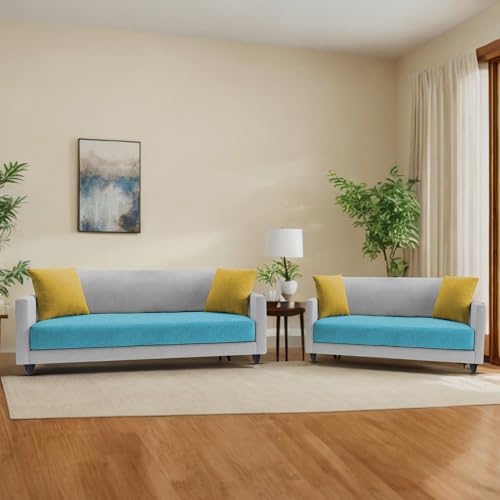 Image of Casaliving Dominic 3 + 2 Seater Sofa Set for Living Room (Turquise Grey) Premium Fabric Sofa