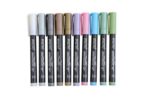 Image of BRUSTRO Technical Pen (Pack of 6) Metallic Brush Pens - Set of 10 Colors.