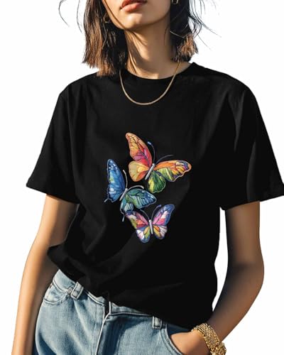 Amazon.com: Butterfly T Shirts for Women, Colorful Crew Neck Tee