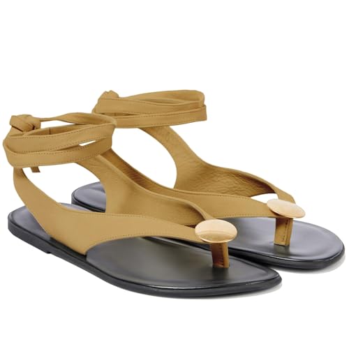 Image of Flat Sandals for Women Strappy Sandals Comfortable Dressy Beach Flip Flop Slides Thong Sandals for Women with Metal Circular