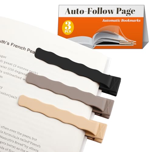 Book Marks for Reading, 3 Pack Silicone Automatic Bookmarks Clips, Book Markers Page Holder Tracker, Book Lover Gifts for Teachers, Readers, Women, Men, Kids