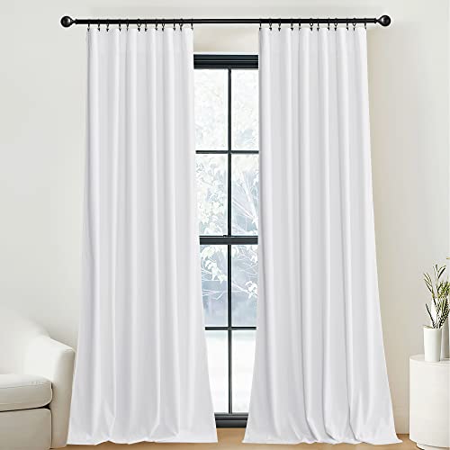 Image of NICETOWN White Velvet Curtains and Drapes, Extra Long Elegant Wall Backdrop Drapes for Holiday Season Home Decoration (Set of 2, Rod Pocket Design, 144 inches Long)