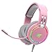 Auriculares Gaming para PS4 HAVIT Iluminación RGB Cascos Gaming Sonido Envolvente, Controlador de 50MM y micrófono con reducción de Ruido para Xbox One/PC/Móvil(Rosa)