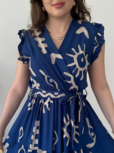 Image of KZULLY | Dress for Women | Feminine Cross Tie Long | Soft Frill Arm Detail Look | Stylish Allover Print Wear