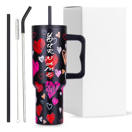 Image of Personalised with Your Name, 1200ml Tumbler with Straw - Handle - Stainless Steel Double Wall Insulated Cup | Leakproof Sipper Mug for Hot - Cold Drinks | Coffee - Water Tumbler (Toxic Romance)