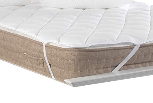 Lancashire Textiles Luxury Anti Allergenic Mattress Topper - 50% Cotton, 50% Polyester, Microfibre - 2cm Thick with 4 Elastic Straps, Machine Washable - Double
