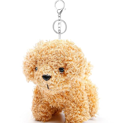 Anboor Small Stuffed Animals 4.8 Inch Cute Puppy Dog Plush Stuffed Animal Doll with Keychain for Birthday Party Favors Gift Goodie Bag Fillers (Light brown)