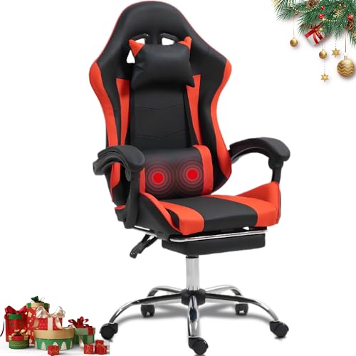Gaming Chair with Massage & Footrest
