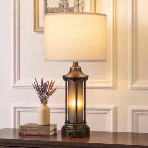 Seealle 24" Farmhouse Table Lamps for Living Room, Black Bedside Lamps