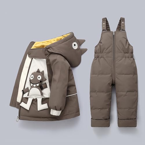 YRAETENM Toddler Baby Boys Girls Winter Snowsuit Kids Snow Bib Pant and Jacket Set 2 Piece Cartoon Sweety Infant Snowsuits3