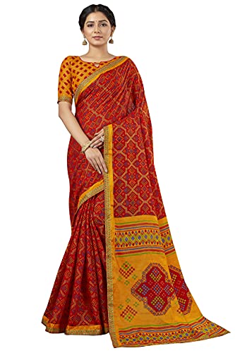 Image of Glory Sarees Women's Brasso Saree with Blouse Piece (Brasso Bandhani101Parent)
