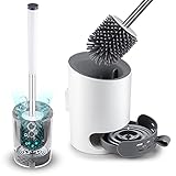 Toilet Brush and Holder Set, Domi-patrol Toilet Bowl Brush and Holder for Bathroom Organization, Soft Bristle Silicone Toilet Brush Wall Mounted & Floor Standing with Tweezers, White
