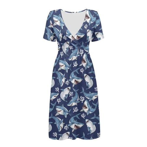 Image of Women's Summer Formal Dresses Short Sleeve Wrap V Neck Dresses Bridesmaid Wedding Guest Dress with Pockets