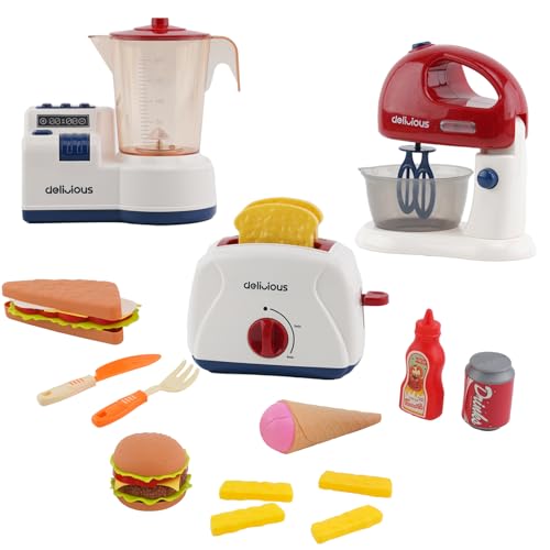 Conjunto de Utensilios de Cocina Infantil,Accesorios Cocina Juguetes con Exprimidor,Licuadora,Tostadora,Cocina Juguete,Juguete Educativo Regalo para Niños Niñas 3 4 5 Años