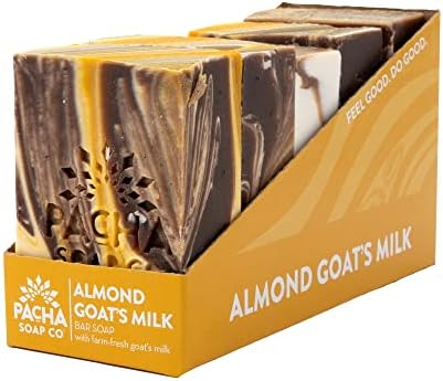 Pacha Almond Goat's Milk Bar Soap 5 Pack | Premium, Handcrafted Soap with Essential Oils and Farm-Fresh Goats Milk | Use as a Natural Face Wash, Hand Soap, Body Wash | 4 oz