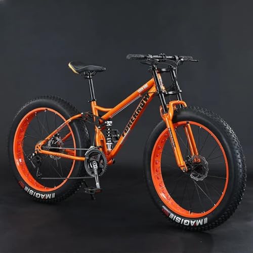 Tcrciuk自転車、24インチファットホイールバイク、ソフトテール炭素鋼フレーム、ダブルディスクブレーキ、ビーチスノーオールテレーン (オレンジ (スポークホイール),30速 - 24インチ)