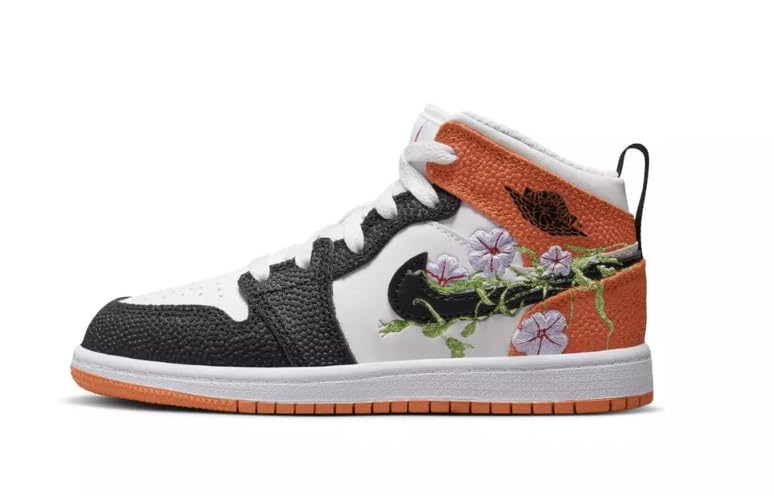 Jordan Little Kid's 1 Mid SE Basketball Blossom Wht/Blk-Starfish (DQ8393 100) - Size 10.5c