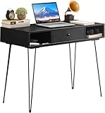 VECELO 39.3' Home Office Work Table with Drawers,Computer Desk with Hairpin Leg for Writing/Study,Classic Black