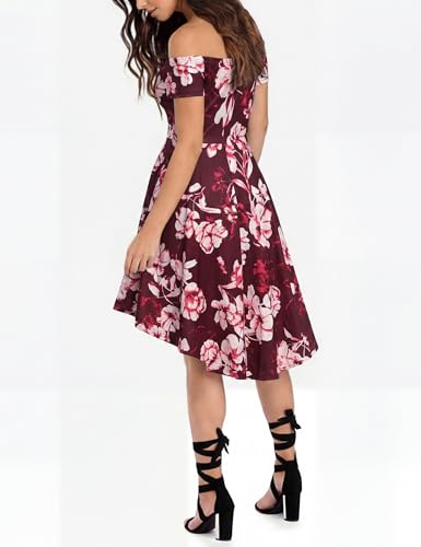 Image of Sarin Mathews Womens Off The Shoulder Short Sleeve High Low Cocktail Skater Dress