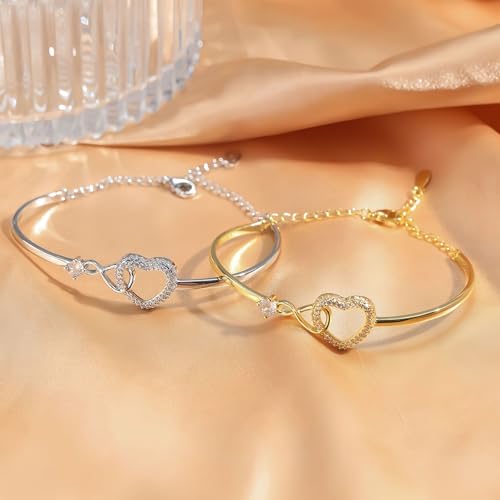 Image of To My Daughter Forever Connected Bracelet, Infinity Forever Love Heart Bracelets You Are Always In Mine From Mom Cubic Zirconia Adjustable Inspirational Gift Jewelry