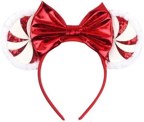 LSHDXD Christmas Mouse Ears Bow Headband Hair Hoop With a Plush Circle Around the headband Glitter Snowflake Hair bands for Christmas Party Supplies image 5