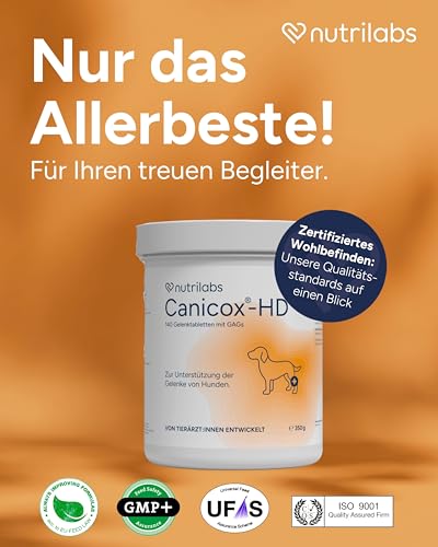NutriLabs Canicox-HD Gelenktabletten für Hunde 140 Stk. - mit MSM, Chondroitin, Hyaluronsäure, Glucosamin & Teufelskralle - Gesundheitsprodukte für Hunde - Nahrungsergänzungsmittel Hund