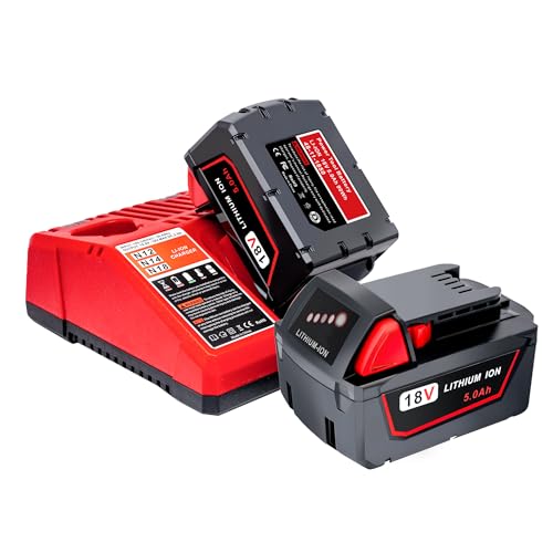 2 Pack Replace Battery for Milwaukee M18 Battery 5.0ah and Charger Combo,Compatible with Milwaukee M18 Cordless Power Tools 18V Lithium Battery 48-11-1850 48-11-1840 48-11-1860