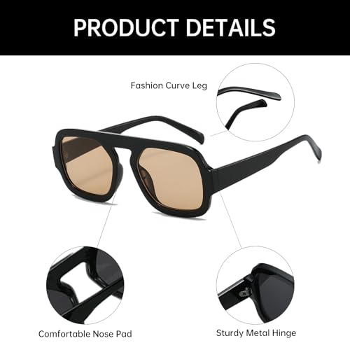 YAMEIZE Square Pilot Sunglasses for Women - Men Trendy Retro 70s Sunglasses Classical Flat Top Sun Glasses Outdoor3