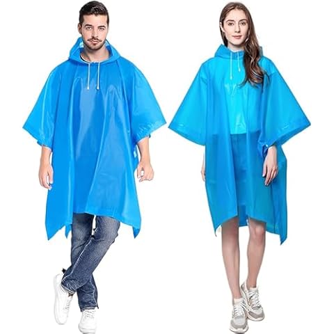 Reusable Rain Ponchos Raincoats for Adults,2 Pcs EVA Men Women Rain Jackets Portable Emergency with Hood for Family Disney Travel Outdoor,Blue Cover