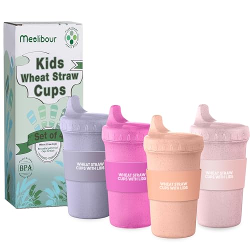 Meolibour 4 Packs Sippy cups for toddlers kids, Reusable Plastic Spill Proof Cups for Kids Baby, Dishwasher/Microwave Safe - Hard Spout Sippy Cups for...