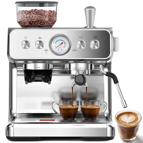 (2025 Upgrade)20 Bar Espresso Machine with Grinder & Milk Frother Steam Wand