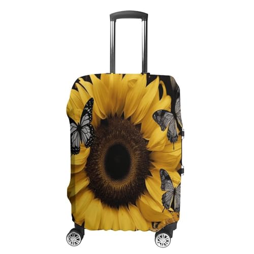Butterfly And Sunflower Luggage Cover Travel Suitcase Covers for Luggage Elastic Carry on Luggage Covers for Suitcase Tsa Approved Washable Luggage Sleeve Protector Fits 18-32 Inch L