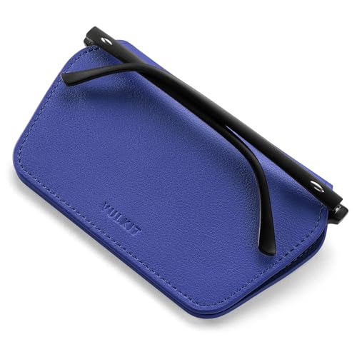 VULKIT Estojo de couro para óculos de sol, ultrafino, dois modos fixos, serve na maioria dos óculos e óculos de sol, Safira Noite, tamanho �nico