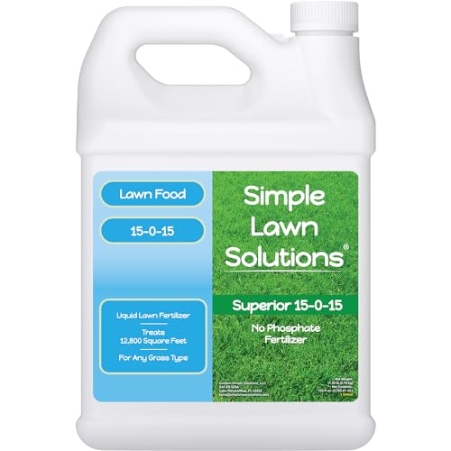 Superior 15-0-15 Liquid Lawn Fertilizer - Lawn Food for Growth & Green - Nitrogen, Potassium, Humic, Fish & Seaweed - Any Grass Type- Simple Lawn Solutions - All Season- Concentrate (1 Gallon)