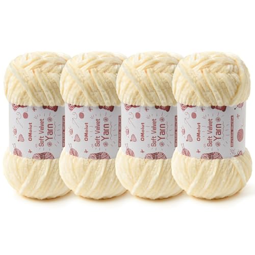 Image of 4x100g Fluffy Velvet Chenille Yarn for Crocheting and Knitting, 4x80m (87.5yd) Baby Yarn for Crocheting Soft, Crochet Chunky Yarns Amigurumi Yarns (4 Milky White)